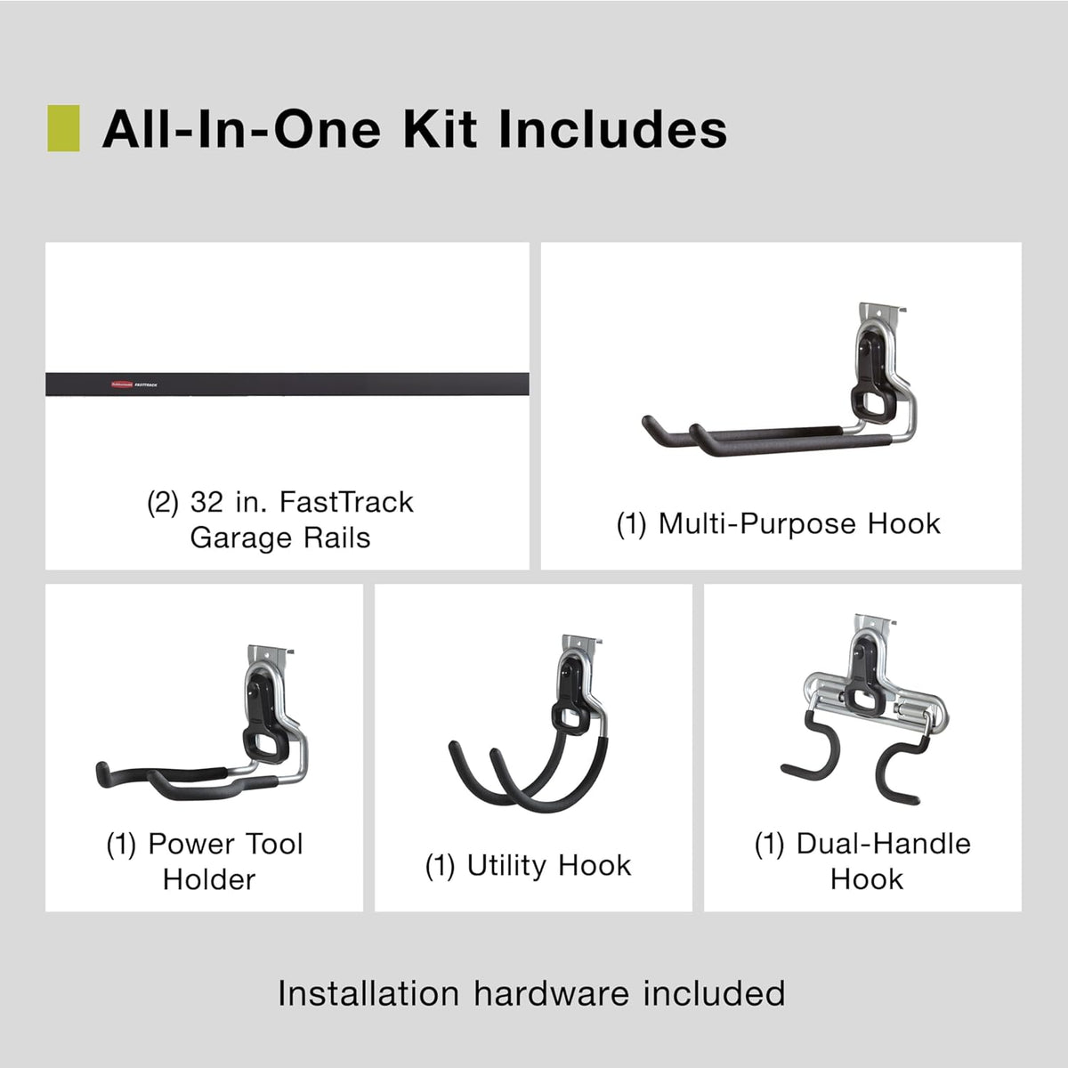 Rubbermaid FastTrack Garage Storage System Tool Hanging Kit, Wall Mount Holder for Garden Lawn Tools/Garage/Home