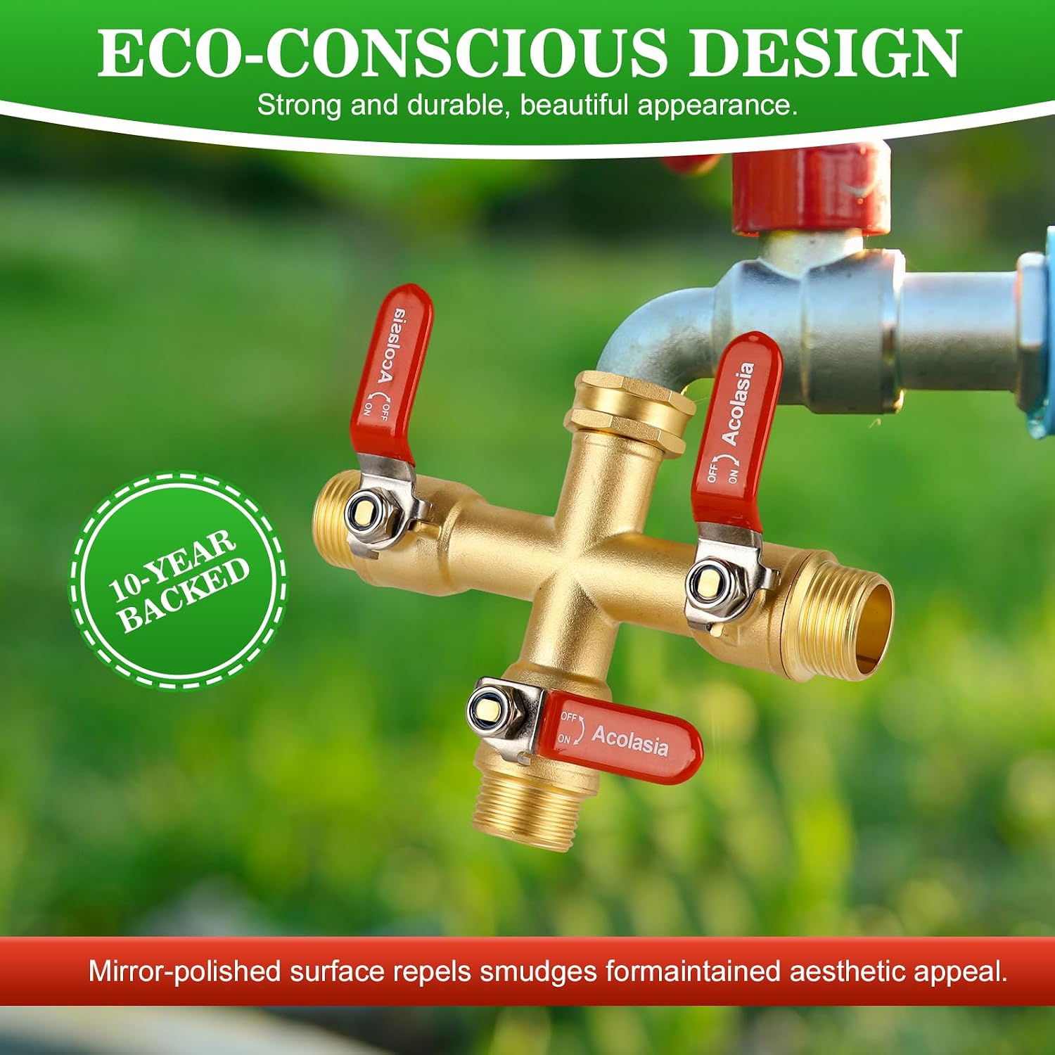 Hose Splitter 3 Way Heavy Duty Brass Garden Hose Splitter with 304 Stainless Steel Long Handle Outdoor Full Flow Hose
