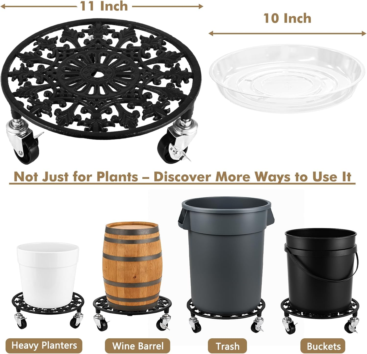 2 Pack Plant Caddy with Wheels 11 Inch Rolling Plant Stand for Large Plants Heavy Duty Plant Rollers Metal Plant Dolly
