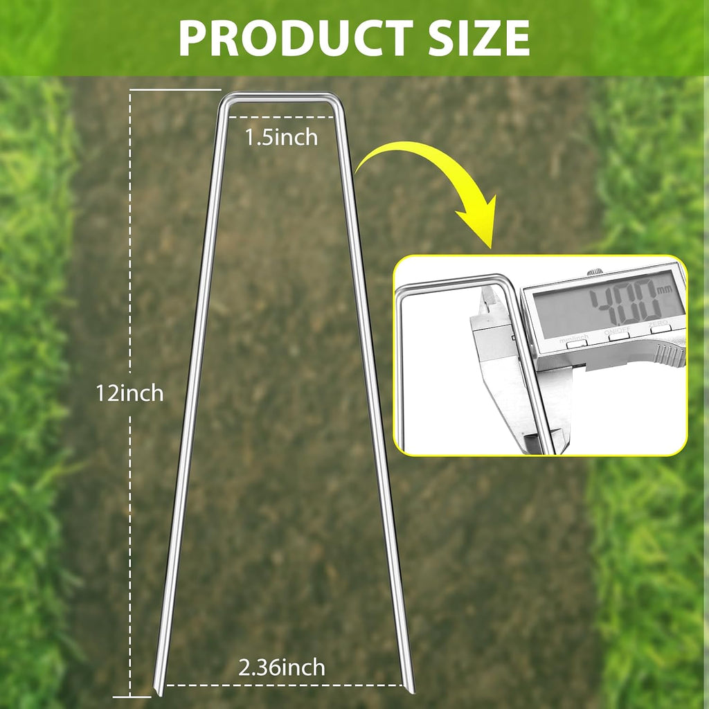 Landscape Staples 12 Inch, 12/25/50/100/200 Pack 8 Gauge U-Shaped Galvanized Garden Stakes, Heavy Duty Ground Stakes