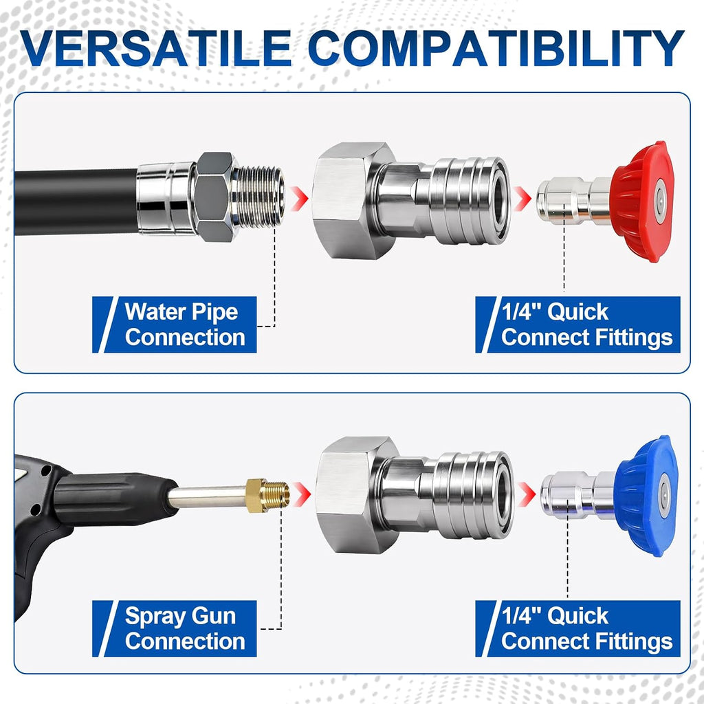 2PCS Garden Hose to Pressure Washer Adapter, 3/4" GHT Male to 1/4" Quick Connect, Stainless Steel Pressure Washer Hose