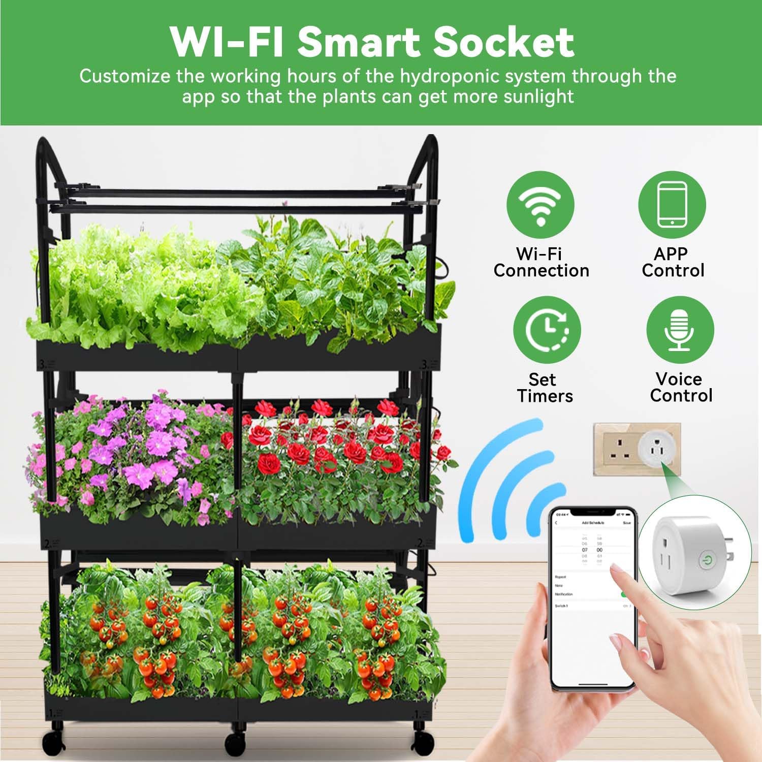 3-Tier Hydroponics Growing System, 88 Pods with LED Grow Lights | 3-tier, dual pump, dual medium, 88 pods, full