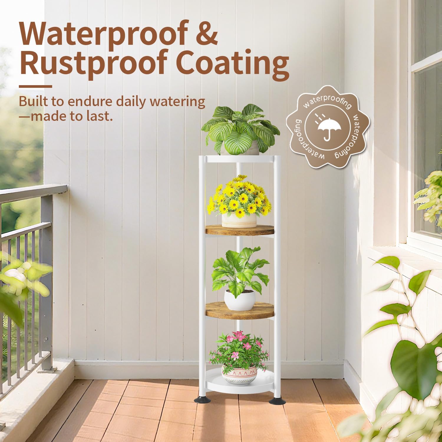 LASZOLA Plant Stand Tall Flower Holder for Indoor Corner, 4 Tier White | Heavy Duty Metal Vertical Multi Level Shelf