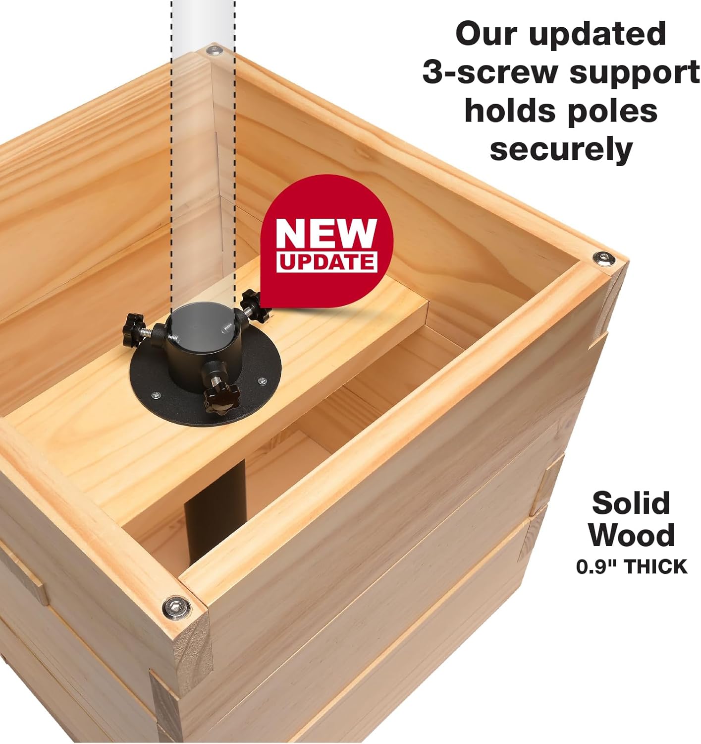 Excello 17 x 17 x 18-Inch Wood Pole Planter Box, Holder, Natural Finish