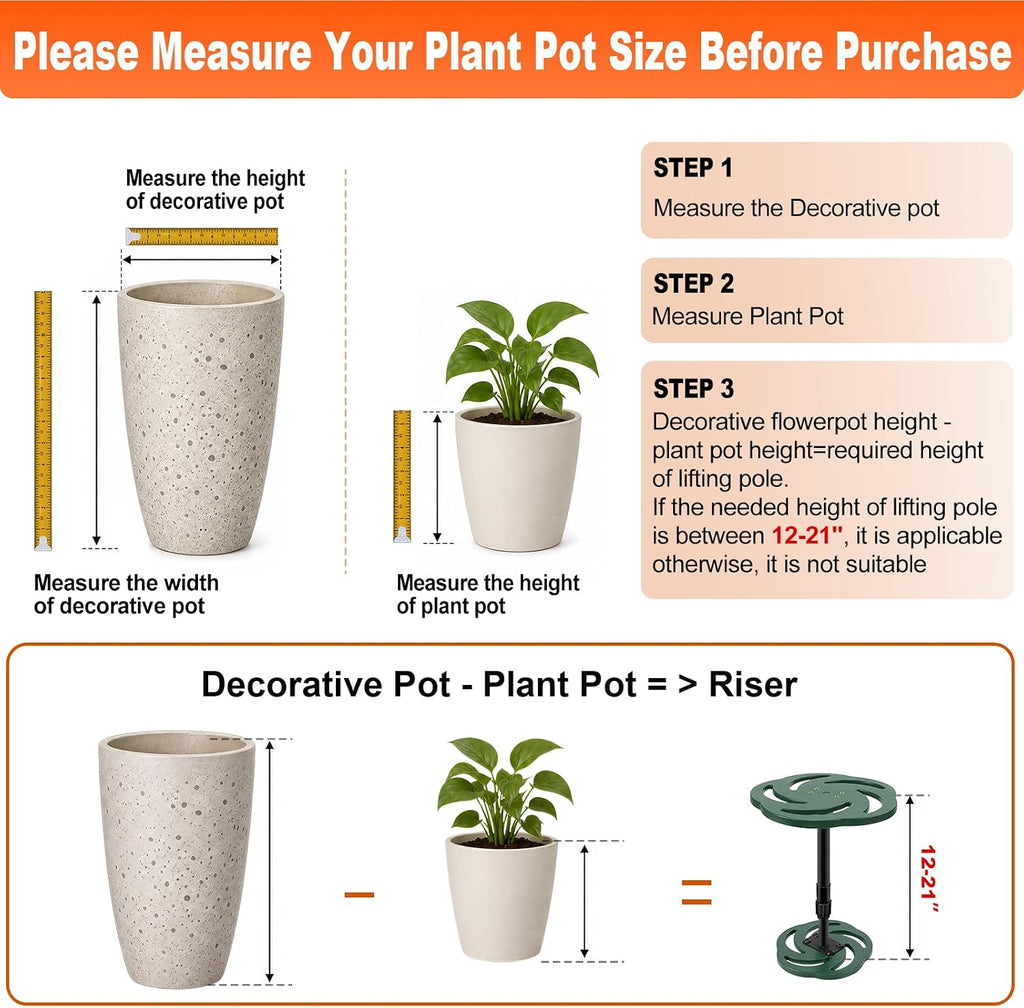 2 Pack Plant Risers for Inside Pots, 12-21" Rise Plastic Planter Inserts | Adjustable Height Planter Inserts for Large