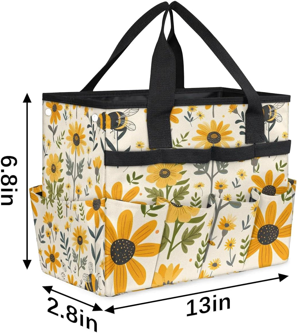 Bee Flower Garden Tool Bag for Women Waterproof & Reusable Heavy Duty Gardening Tote Storage Organizer Toiletry Bag