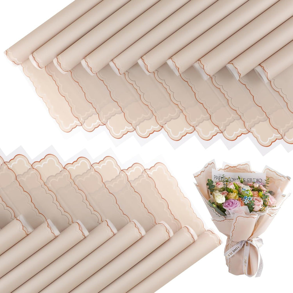FUHITIM 20 Sheets Flower Wrapping Paper(Khaki)