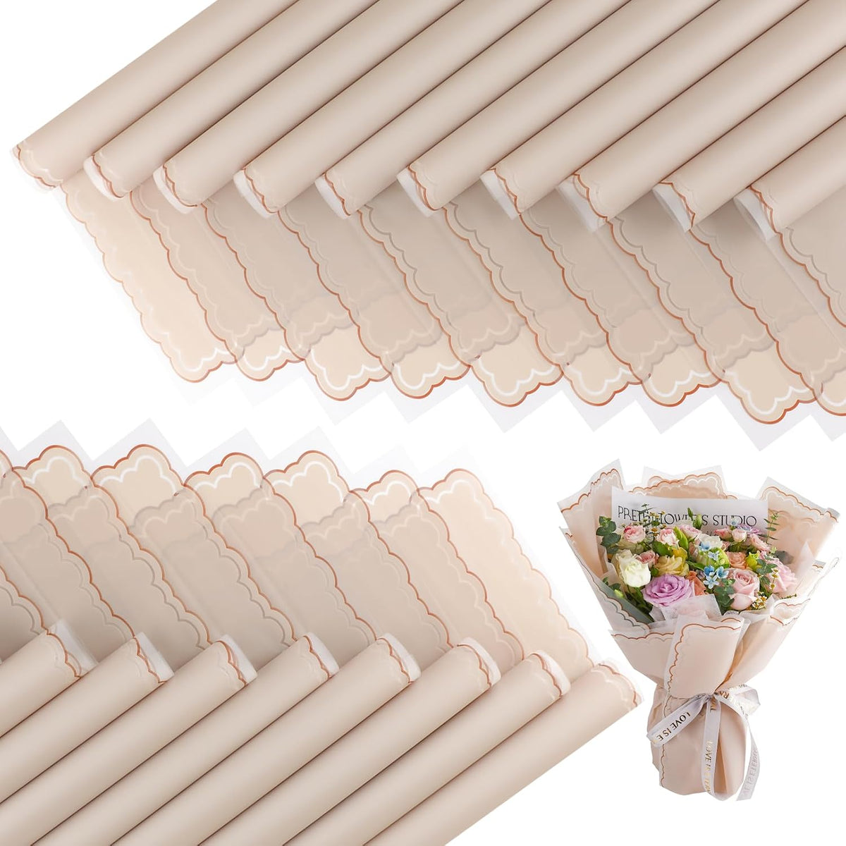 FUHITIM 20 Sheets Flower Wrapping Paper(Khaki)