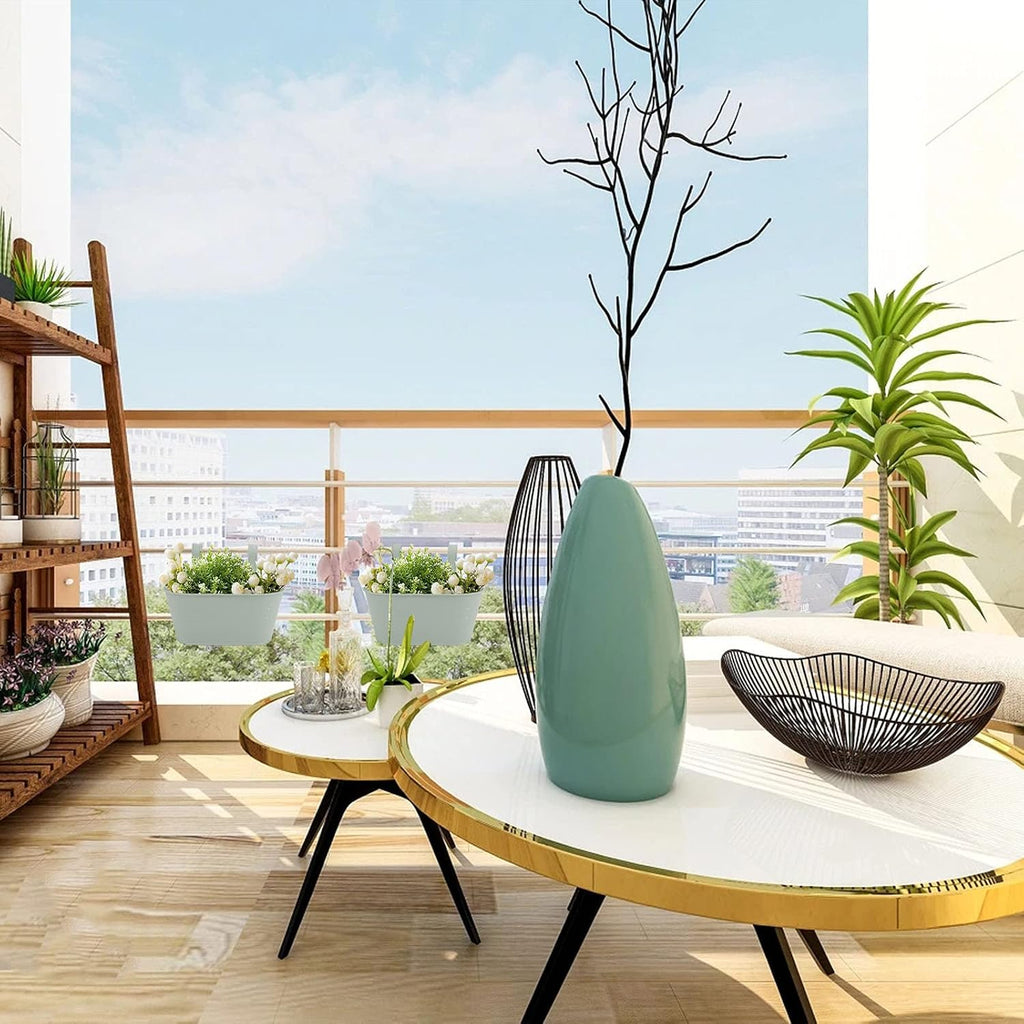 3 Pack Metal Railing Planters, 10.5" Oval Hanging Flower Pots with Detachable Hooks & Drainage Holes, Fits Rails up to