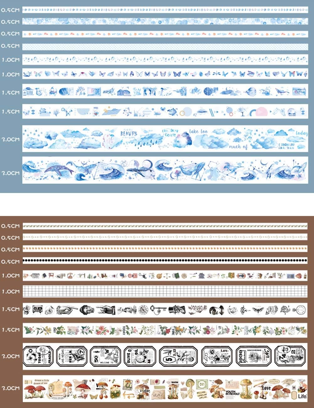 ZDOLAKIDS 100 Rolls Kawaii Washi Paper Masking Tape Set Marine Life Planet Cloud Green Plant Floral Food Drink Stickers
