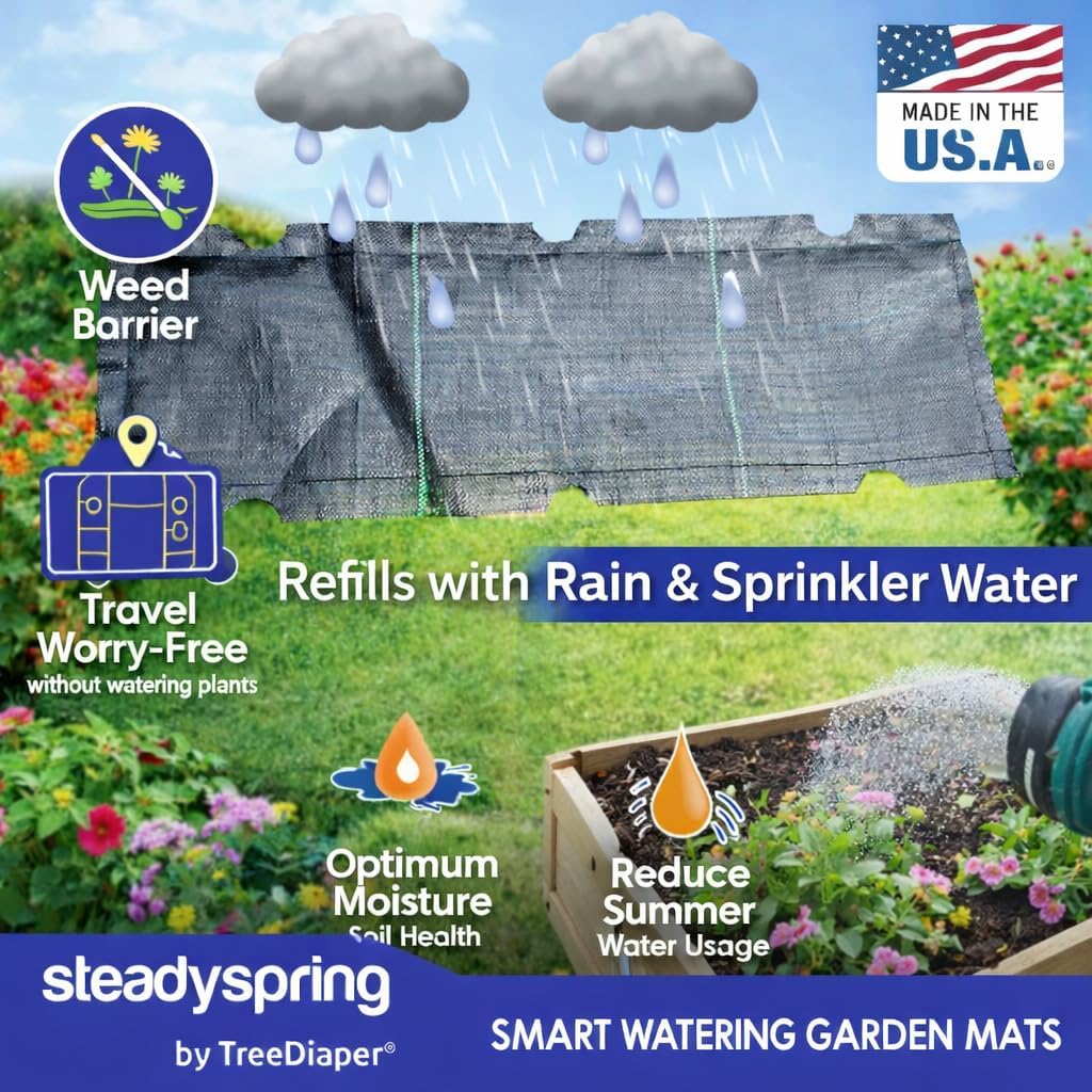 SteadySpring® Smart Watering Garden Mat for Raised Garden Beds 30-Day Irrigation Auto Refills with Rain for Gardens