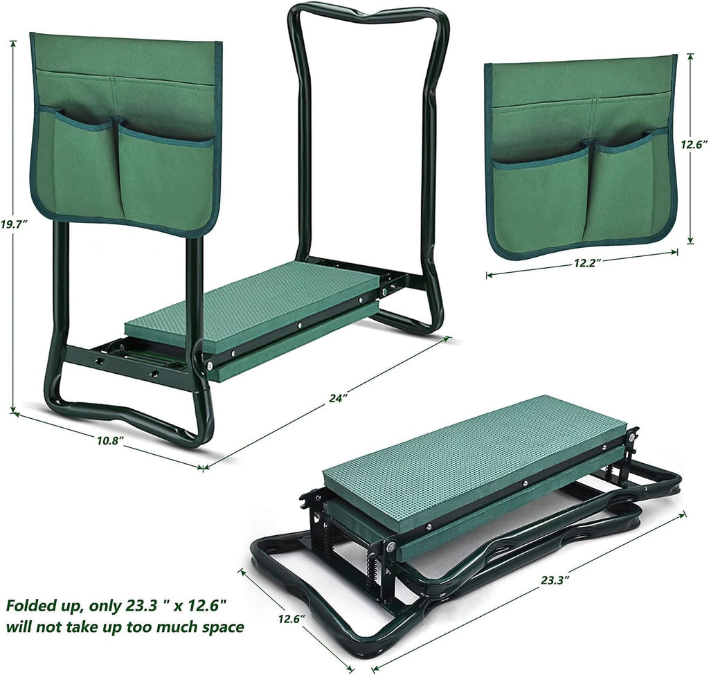 Garden Kneeler Seat Portable Garden Folding Seat EVA Foam Pad with Tool Bag Pouch