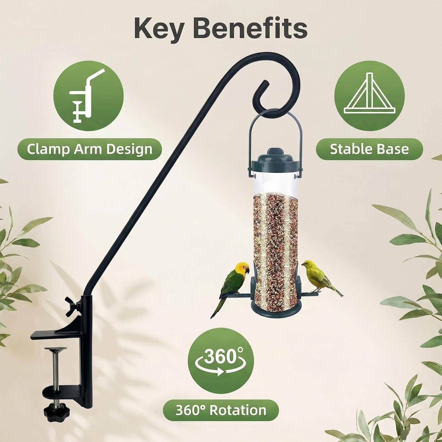 Heavy Duty Deck Hook,360 ° Rotating Design,Pole 15”Long Metal Deck Railing Hooks for Hanging Bird Feeders,Planters,Suet