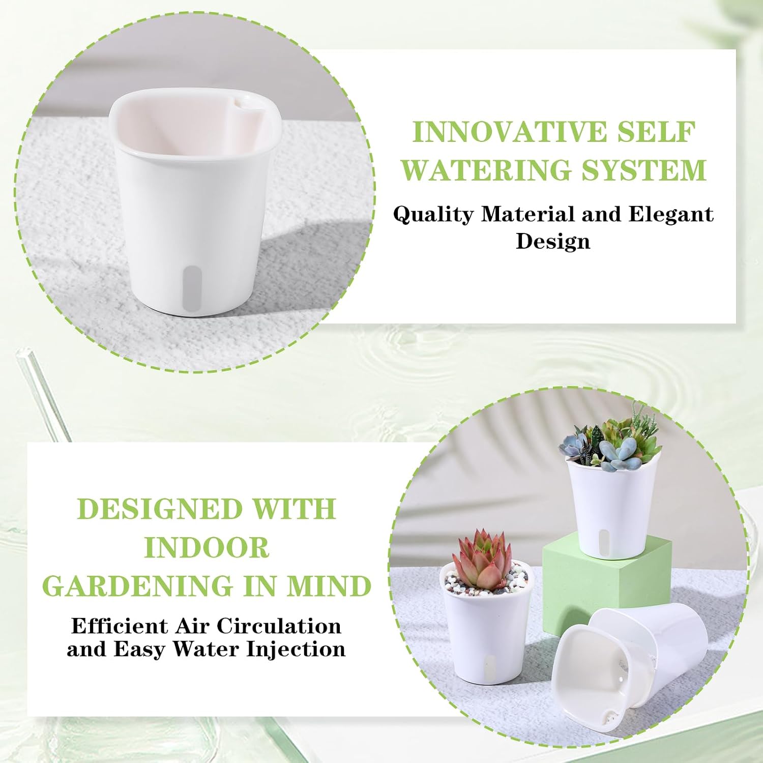 24 Pcs Self Watering Pots for Indoor Plants, 3 Inch White Plastic Self Watering Planters with Water Level Indicator