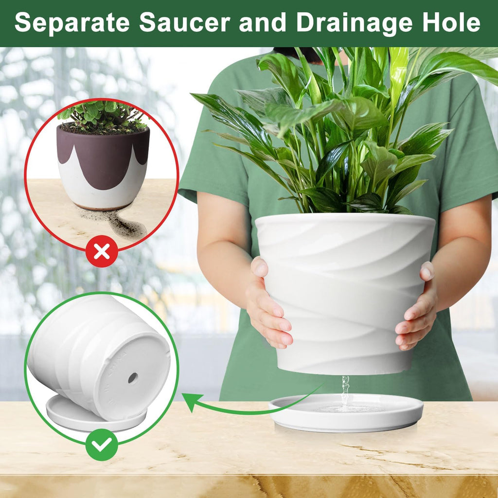 8 Inch Plant Pot,Ceramic Planter with Drainage and Saucer,Ceramic Pots for Plants,Indoor Plant pots,Ceramic Flower