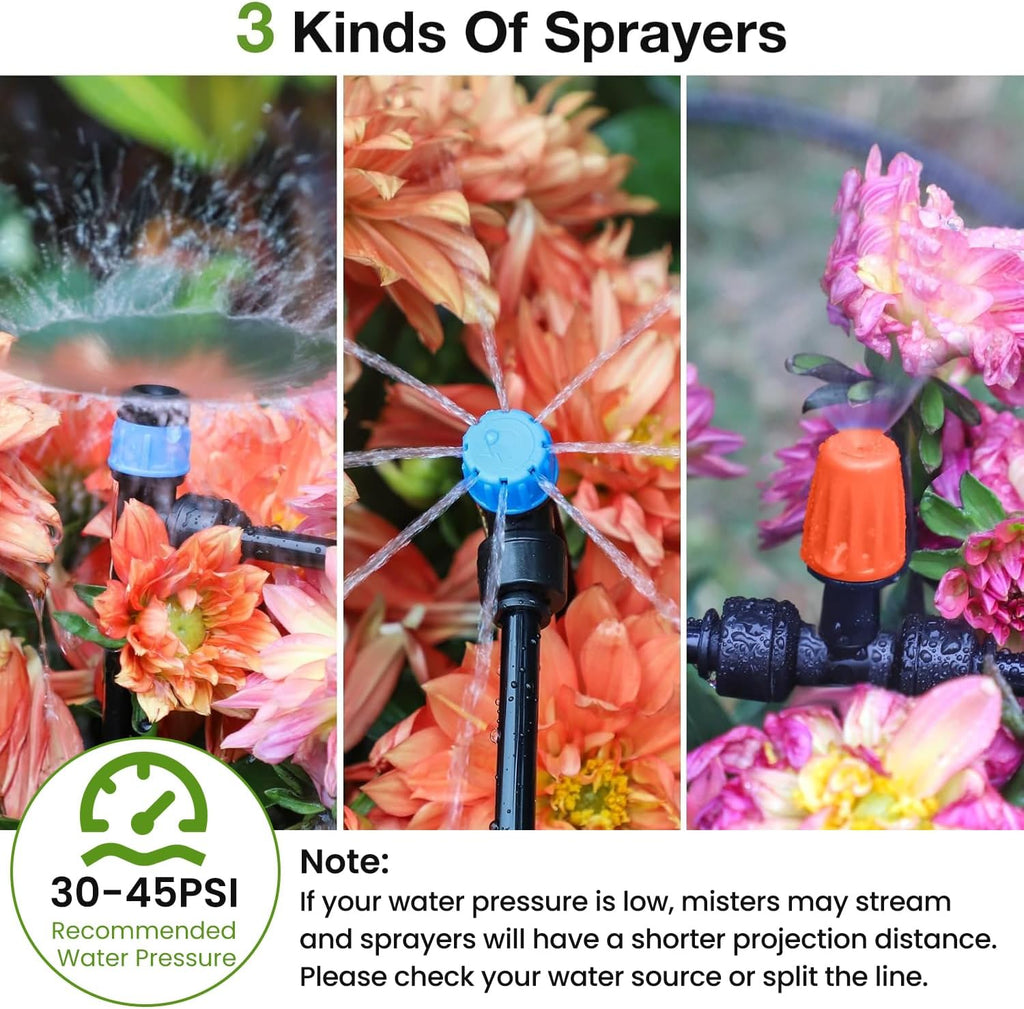 MIXC Greenhouse Micro Drip Irrigation Kit Automatic Irrigation System Patio Misting Plant Watering System with 1/4 inch