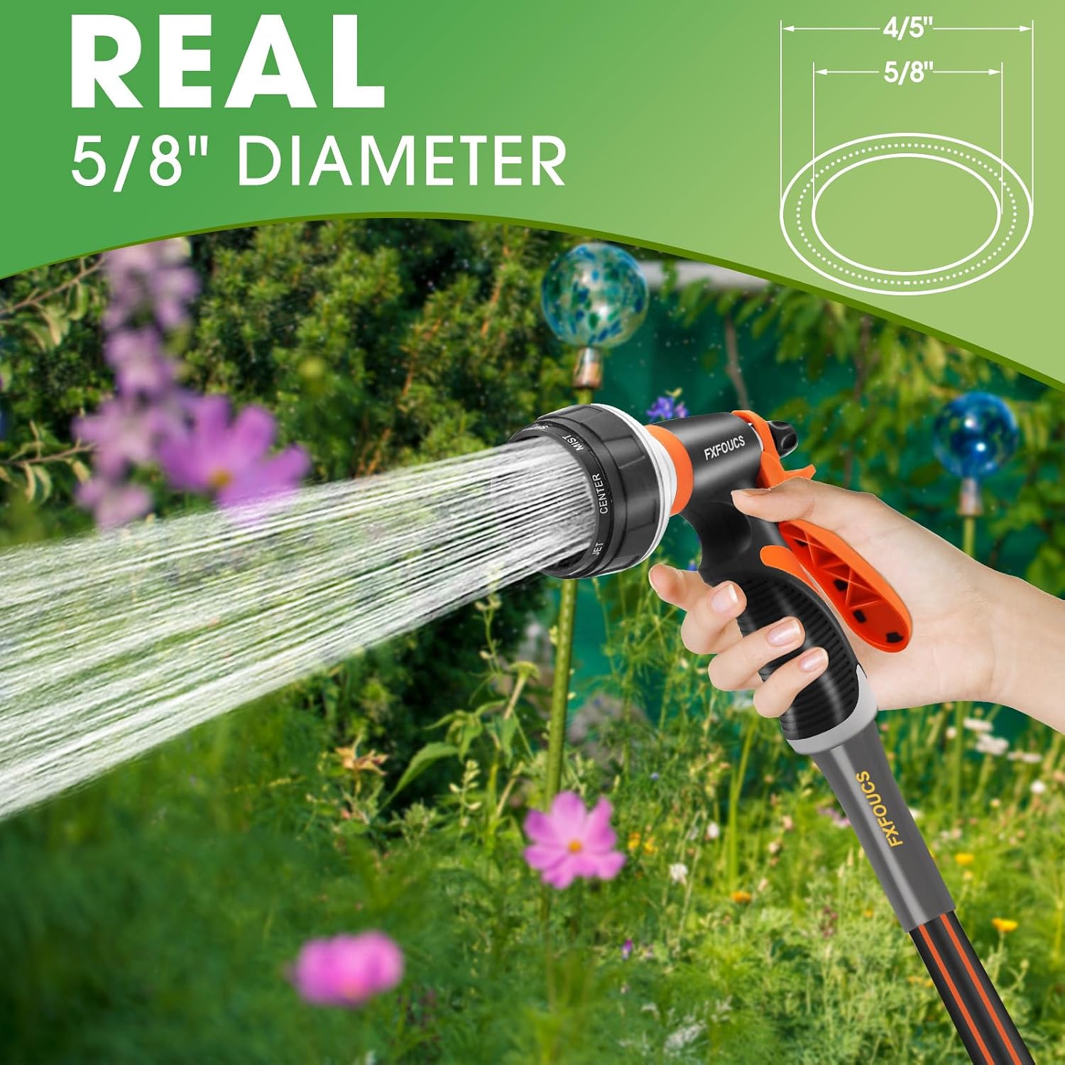 Heavy Duty Garden Hose – 5/8 Inch Flexible, Lightweight Hybrid Hose with 600 PSI Burst Pressure, Swivel Handle, and