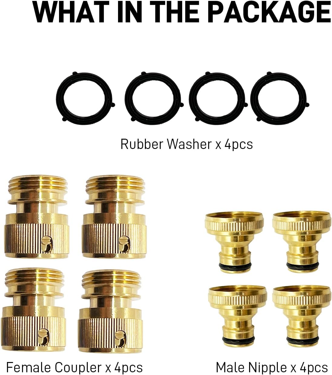 Garden Hose Quick Connect Fittings, 4 Pack Brass 3/4" GHT Water Hose Easy Connect and Disconnect Kit
