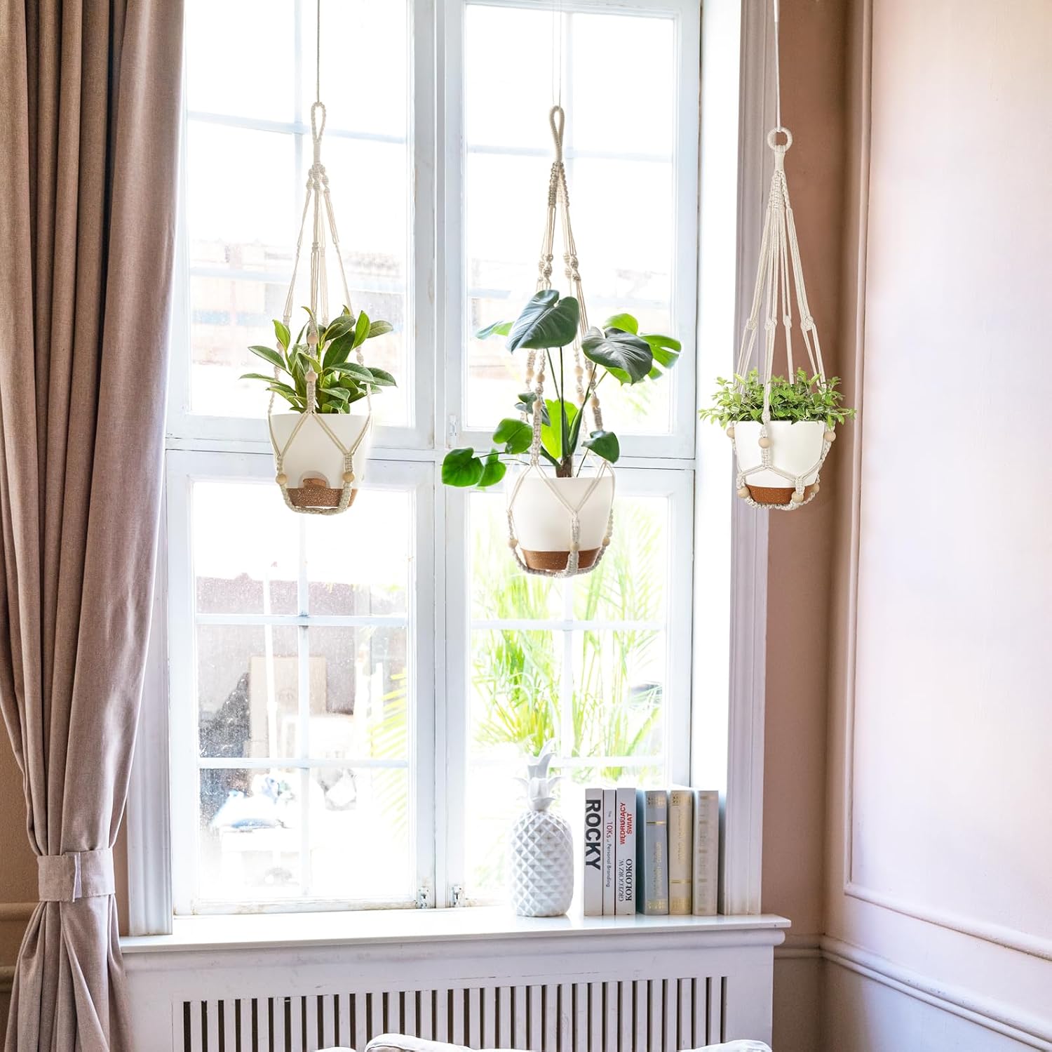 Mkono 3 Pack Hanging Planters for Indoor Plants, Macrame Hangers, 3 Sizes | Self-Watering Plant Pots, 35"/29"/23"