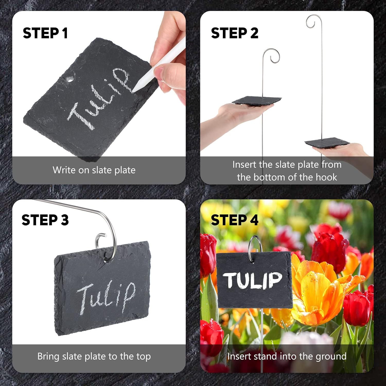 24 Sets Plant Labels, Reusable Slate Plant Markers Natural Weatherproof Garden Signs Waterproof Hanging Slate Planter