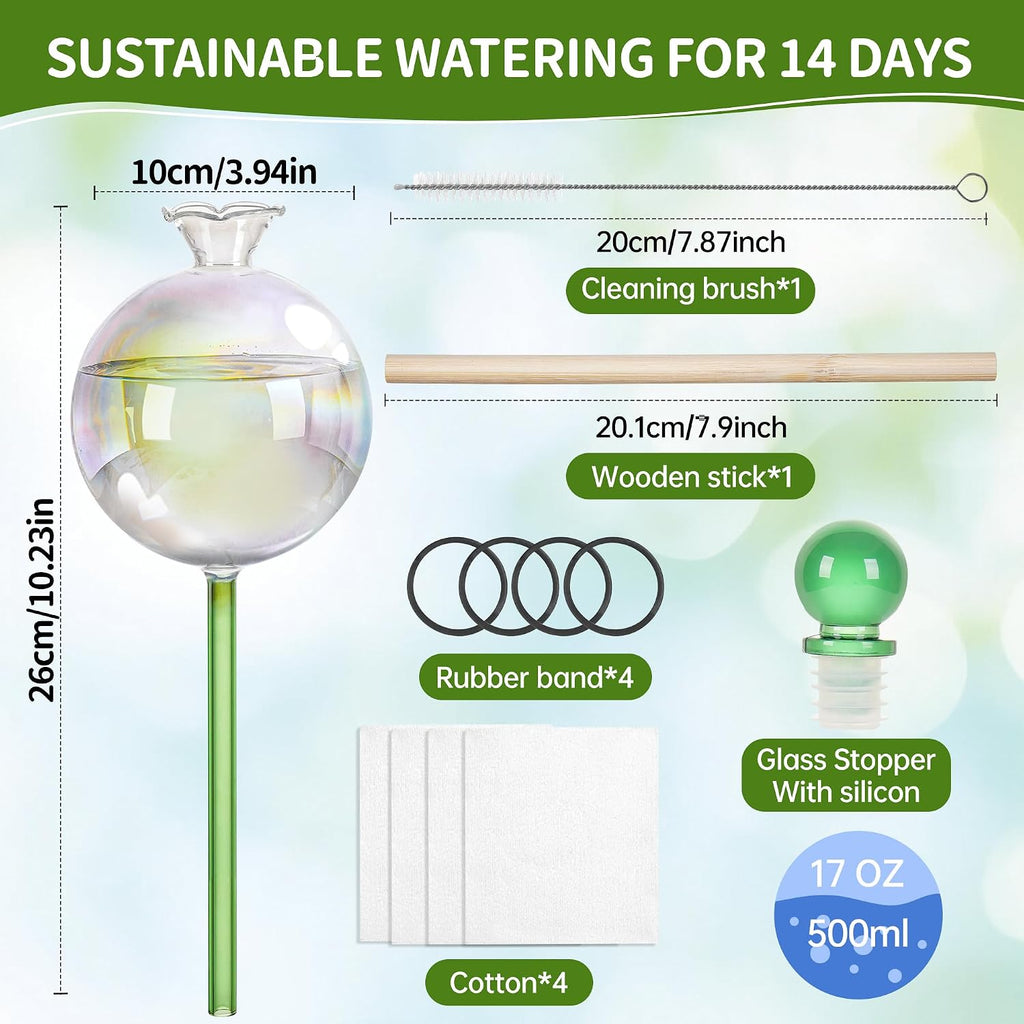 17 oz 2 Weeks Extra Large Plant Watering Globes, Iridescent Glass Self Watering Globes, Self Watering Planter Insert