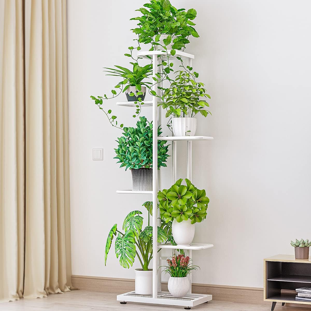 6 Tier White Metal Plant Stand Indoor Outdoor Flower Pot Display Planter Shelf