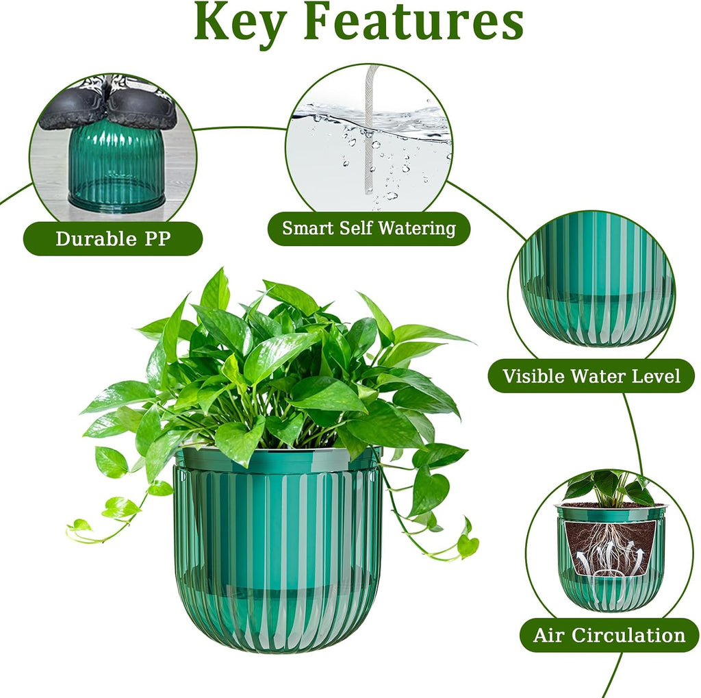 Halatool 2 Pack 8.3 Inch Self-Watering Hanging Planters for Indoor Plants, Outdoor Flower Pots with 2 Metal Chains