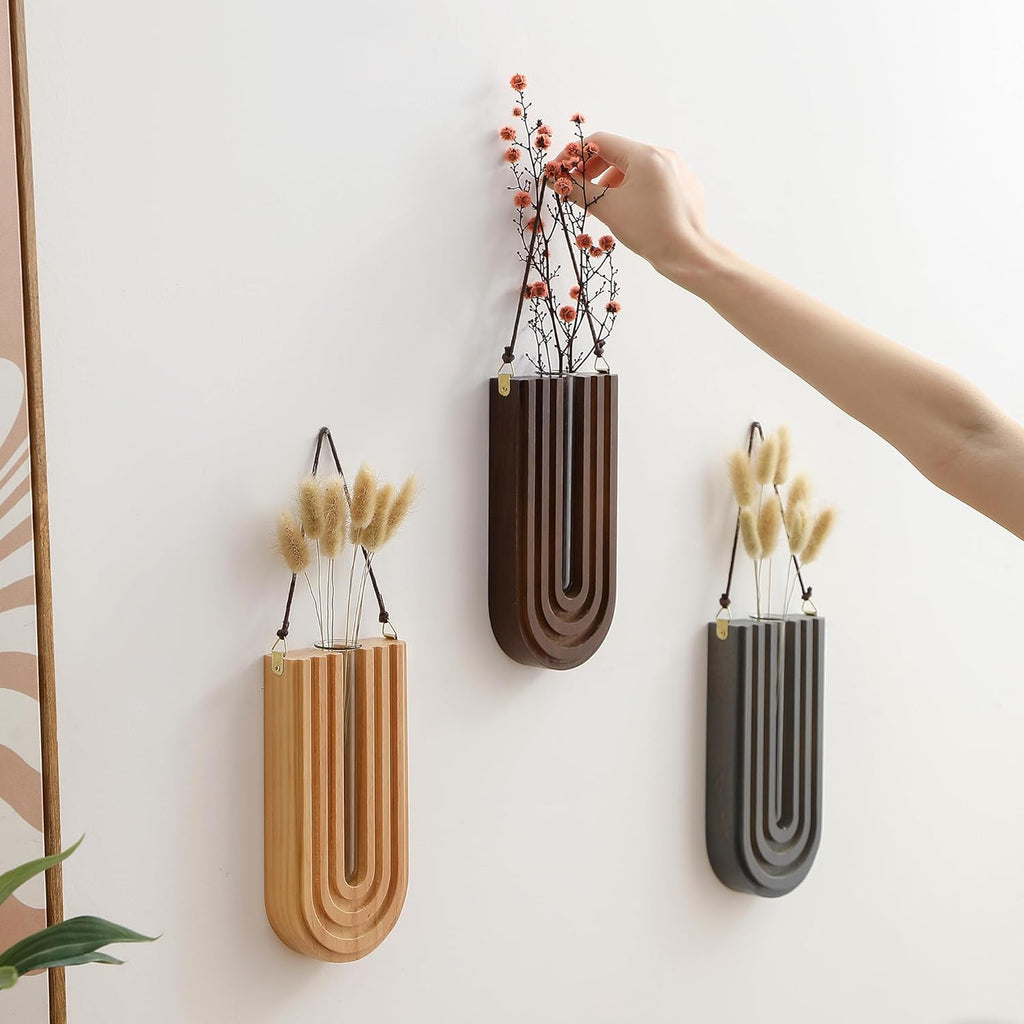 Wood Wall Planter Indoor, Propagation Station, Wooden Hanging Vase for Dried Flowers, Plant Holder, Boho Wall Décor for