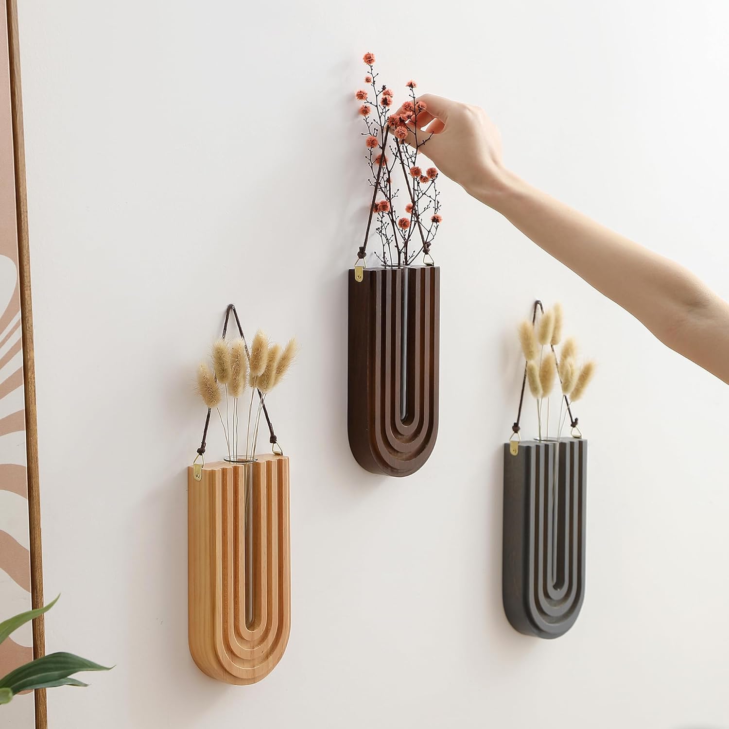 Wood Wall Planter Indoor, Propagation Station, Wooden Hanging Vase for Dried Flowers, Plant Holder, Boho Wall Décor for
