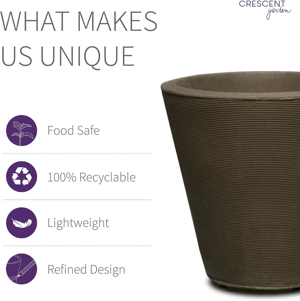 Crescent Garden Madison Planter– Weather-Resistant, Double Walled Indoor/Outdoor Plant Pot with Drain Hole – Durable
