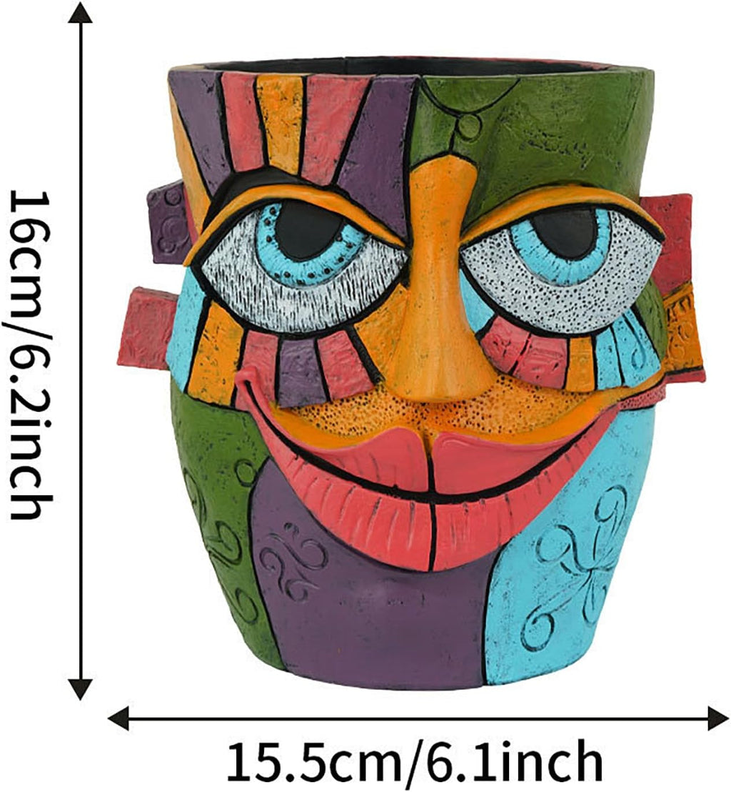 Colorful Abstract Resin Face Flower Pots, Picasso Brutalist Style Head Face Planters, Artistic Unique Pots for Plants