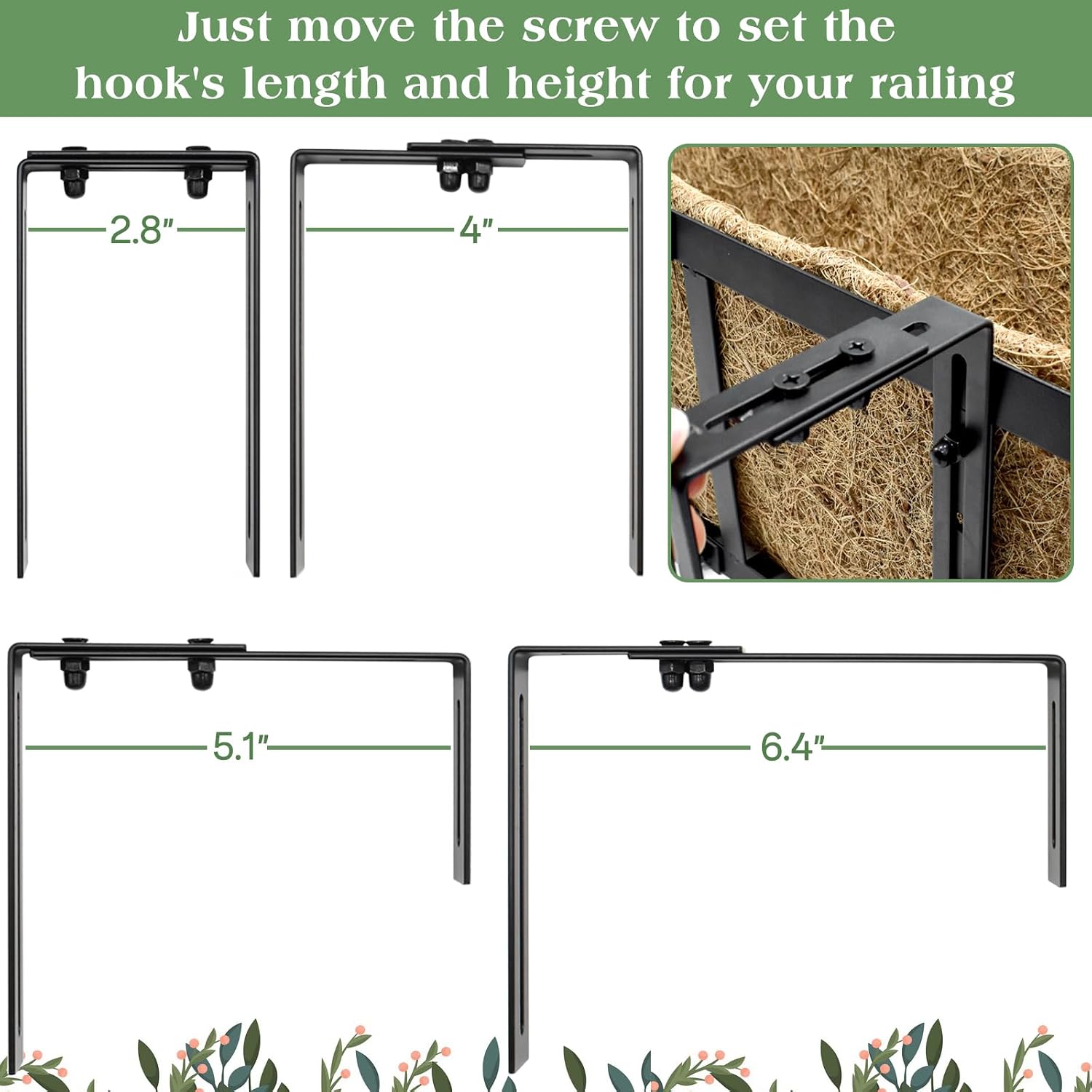 3 Pack Over Railing Planter Box, 24 Inch Window Box with Coco Liner | with Adjustable Brackets, Rust-Resistant Metal