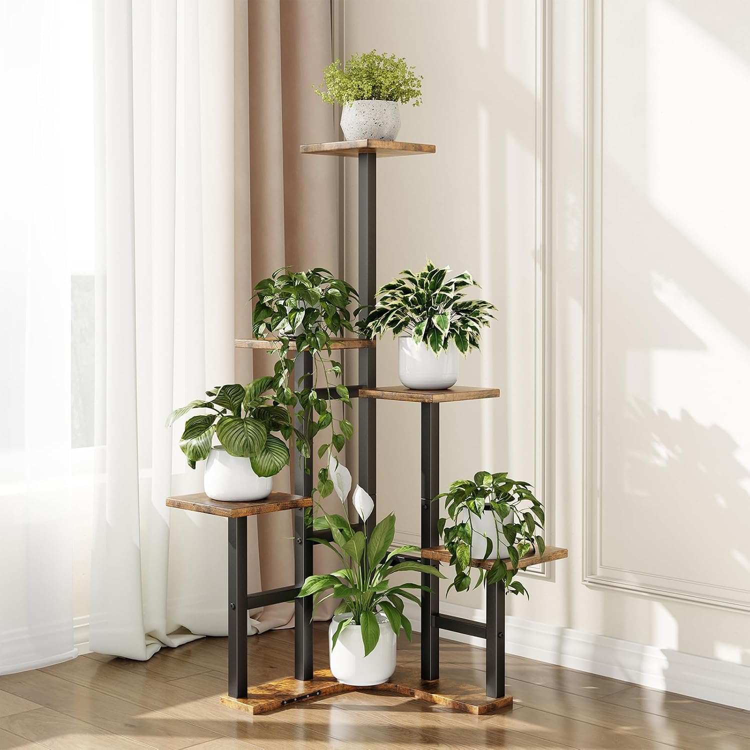 Yzosvki Corner Plant Stand Indoor, 6 Tiered Corner Plant Shelf Flower Stand for Multiple Plants, Plant Shelves