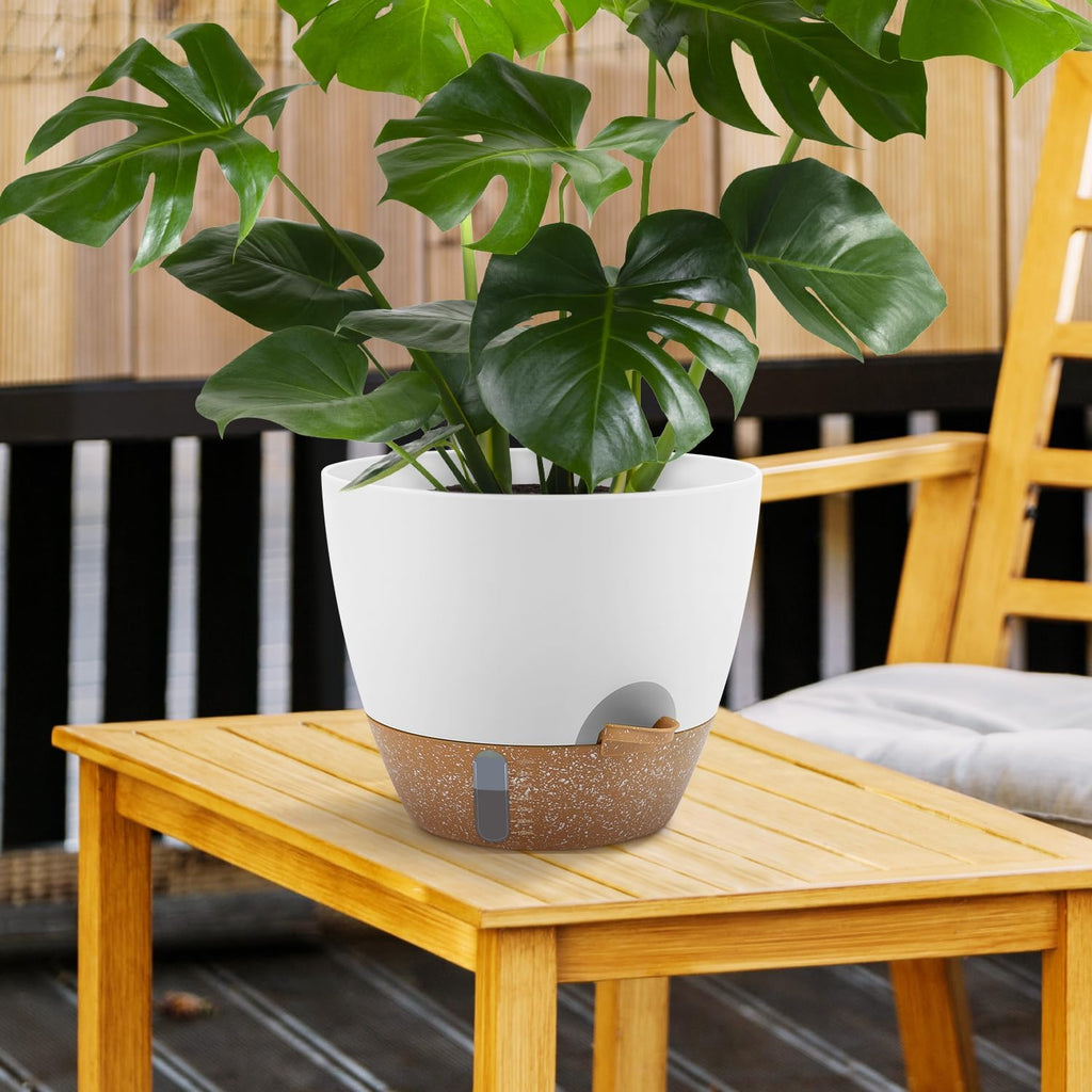 QRRICA 12/10/9 Inch Self-Watering Plant Pots with Water Level Indicator, Drainage Holes & Saucers – Large Plastic