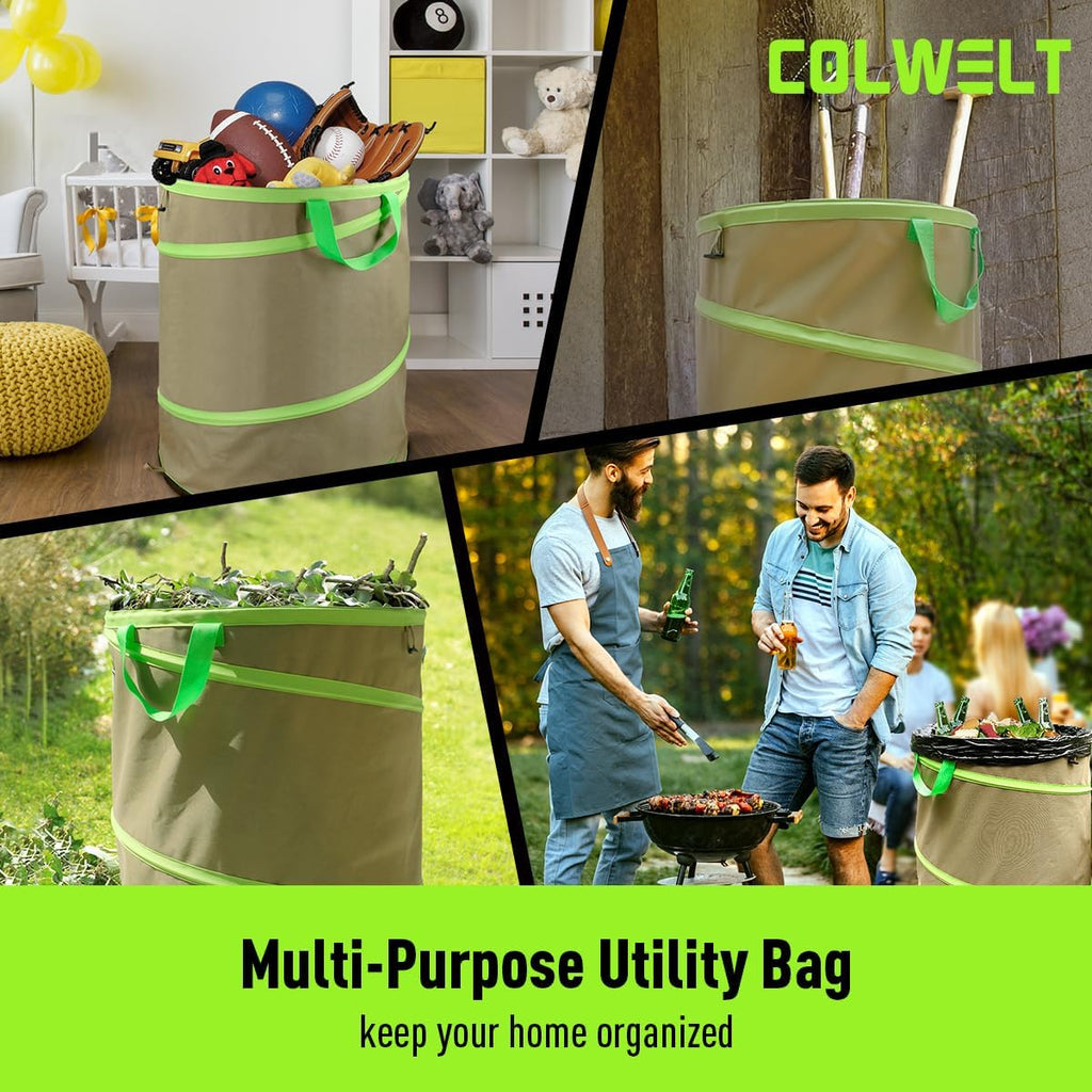 Colwelt Collapsible Garden Bag 47Gallon, Collapsible Leaf Bags with Hard Bottom, Heavy Duty Yard Waste Bag Leaf Bin