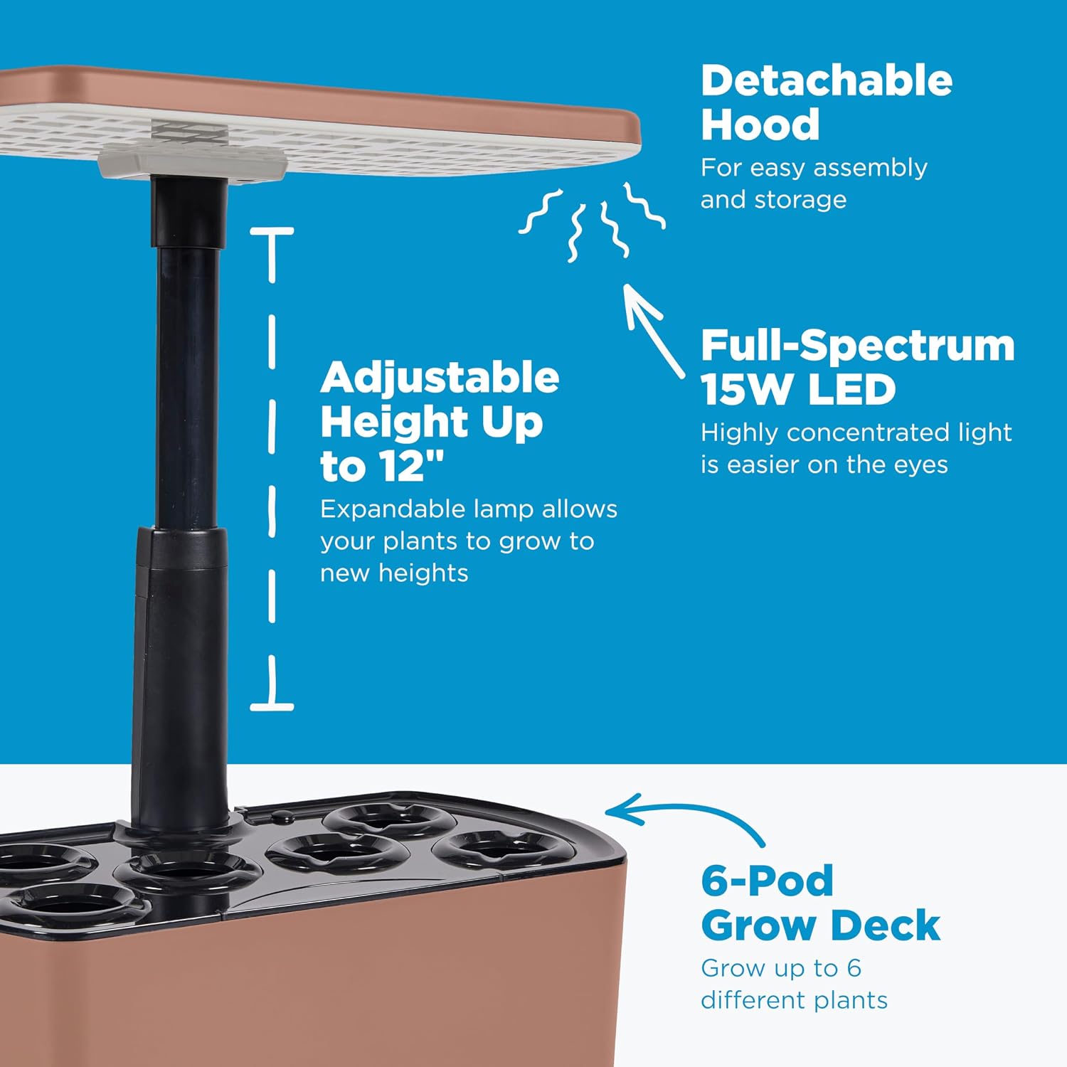 AeroGarden Harvest Lite, Mocha | Soil-free Indoor Hydroponic Garden with LED Grow Light for Year-Round Gardening of up