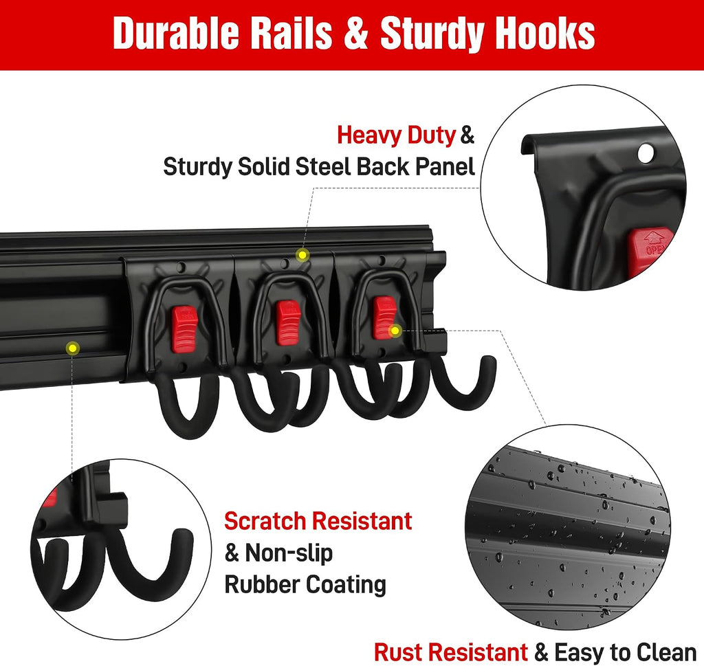 WORKPRO 64" Garage Tool Organizer Wall Mount with 8 Adjustable Hooks | Garage Organization, Garden Tool Rack System, 4