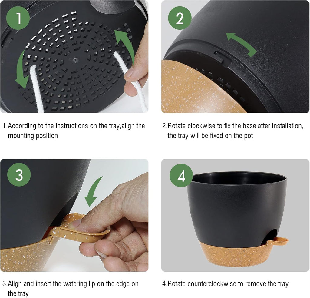 WOUSIWER 10 inch Self Watering Planters, 2 Pack Large Plastic Plant Pots with Deep Reservior and High Drainage Holes