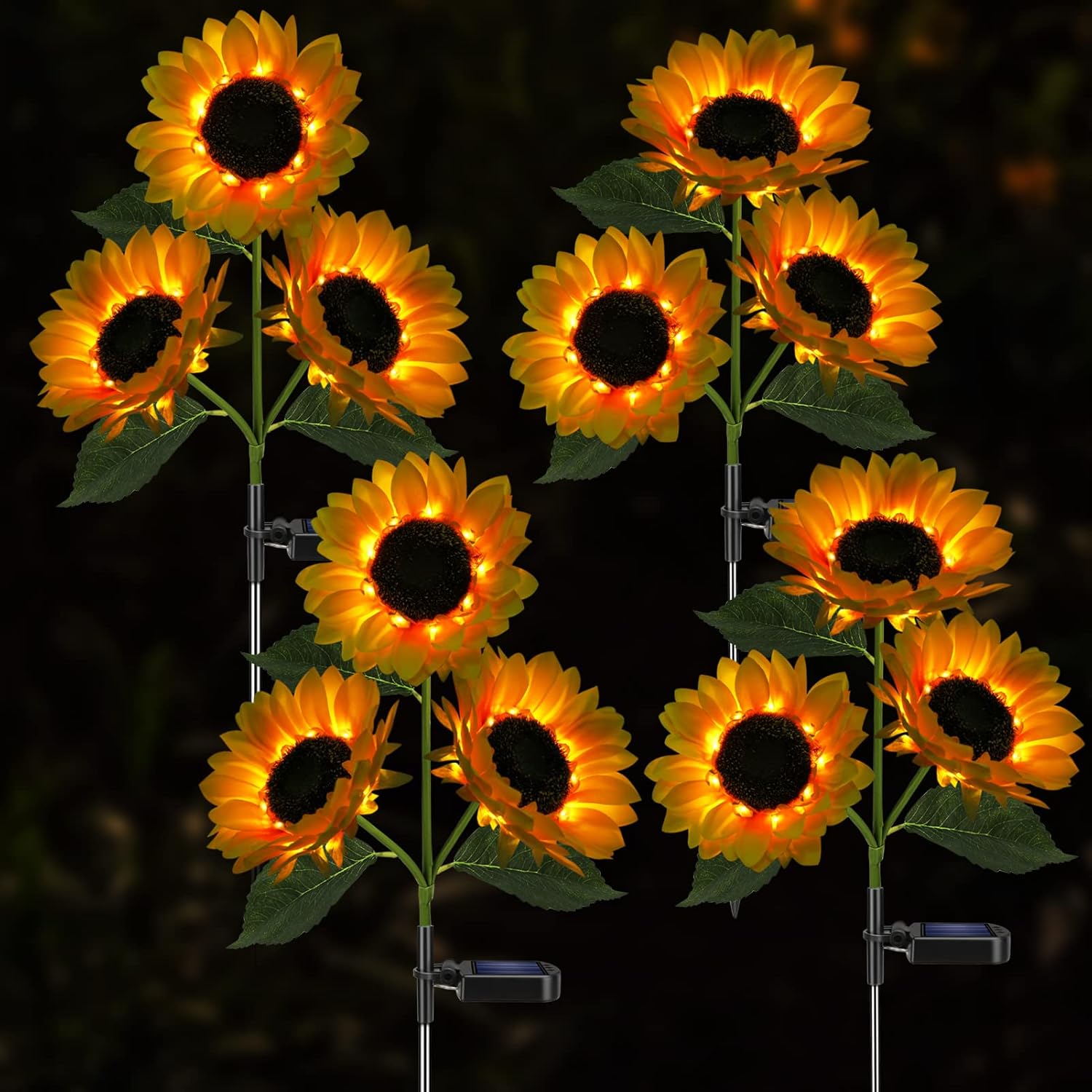 Solar Sunflower Lights Flowers Outdoor Waterproof for Yard Garden Cemetery | 800mA Real Looking Stake Flower Bed