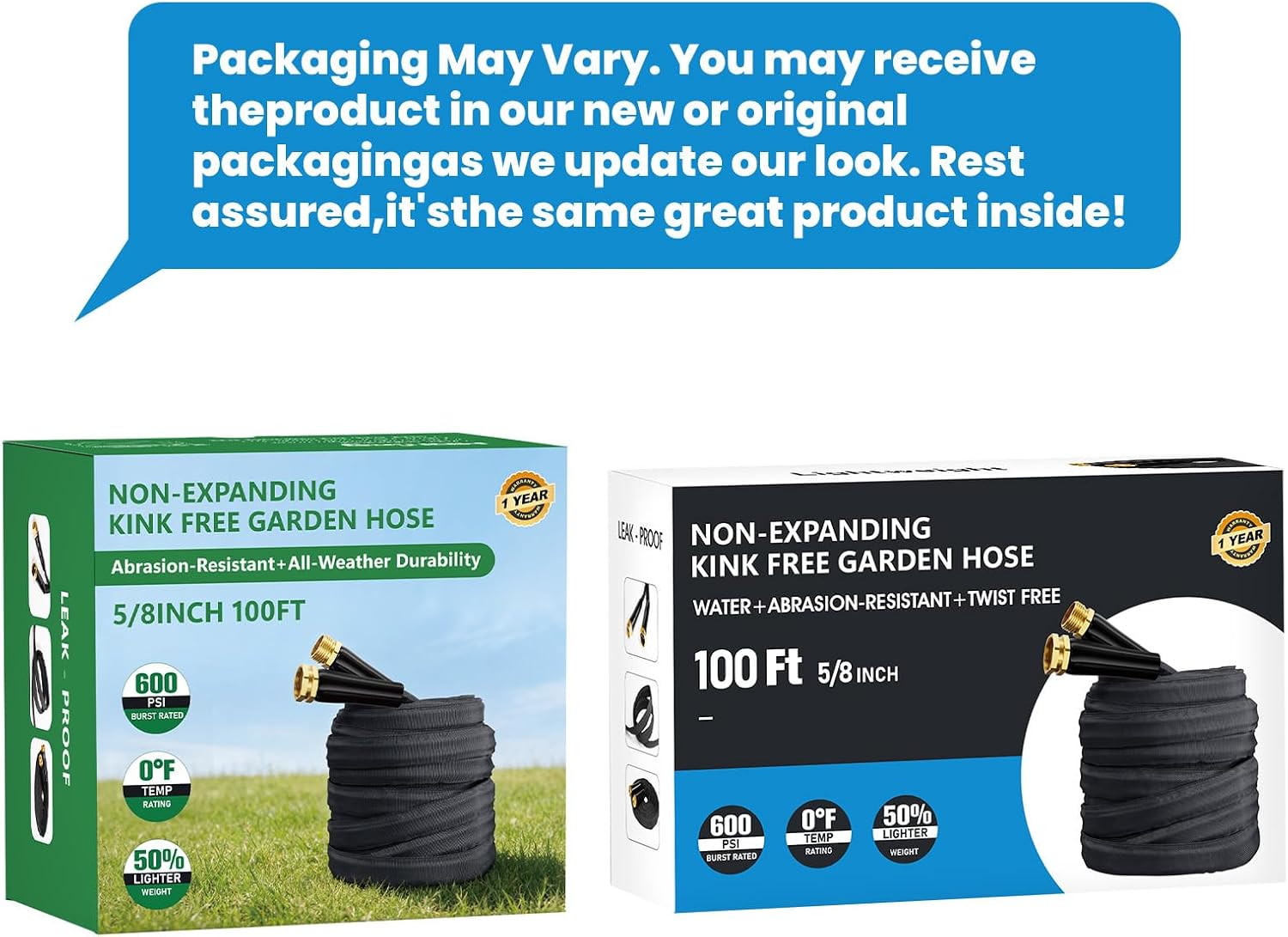 100 FT Garden Hose, Non-Expanding Water Hose, Ultra Flexible, Burst-Resistant, Kink-Free, High-Pressure Garden Hose for