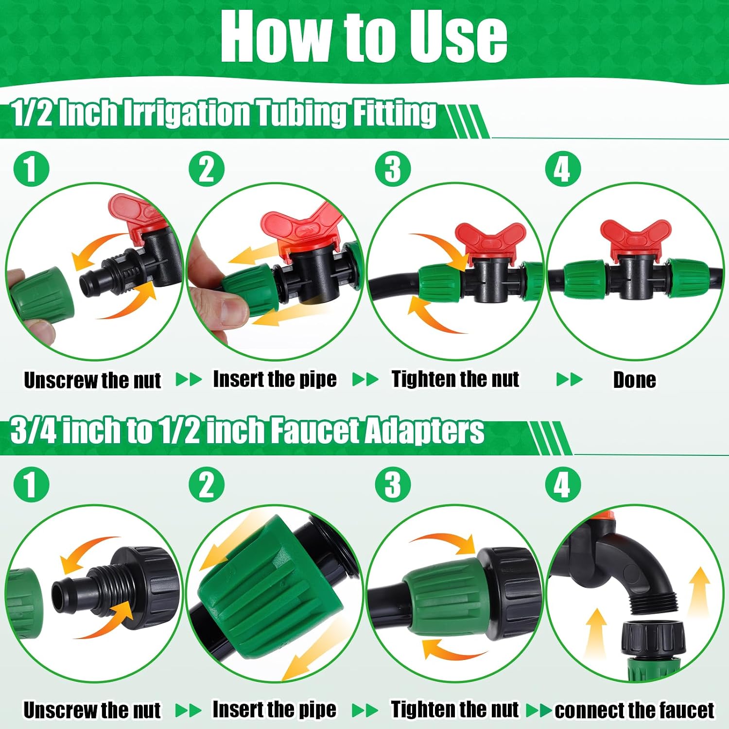 28 Pcs 1/2 Inch Drip Irrigation Fittings Kits,Drip Hose Connector | For 1/2" Irrigation Tubing(1/2" ID x0.6-0.63"OD)