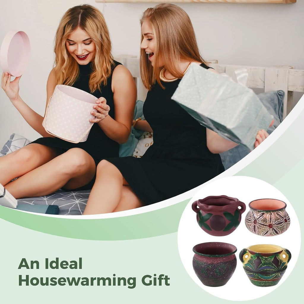 4 Pcs Ceramic Plant Pots, 5.1/4 / 5.2/3.9 in Small Succulent Pots with Drainage Hole, Decorative Flower Pots, Bohemian