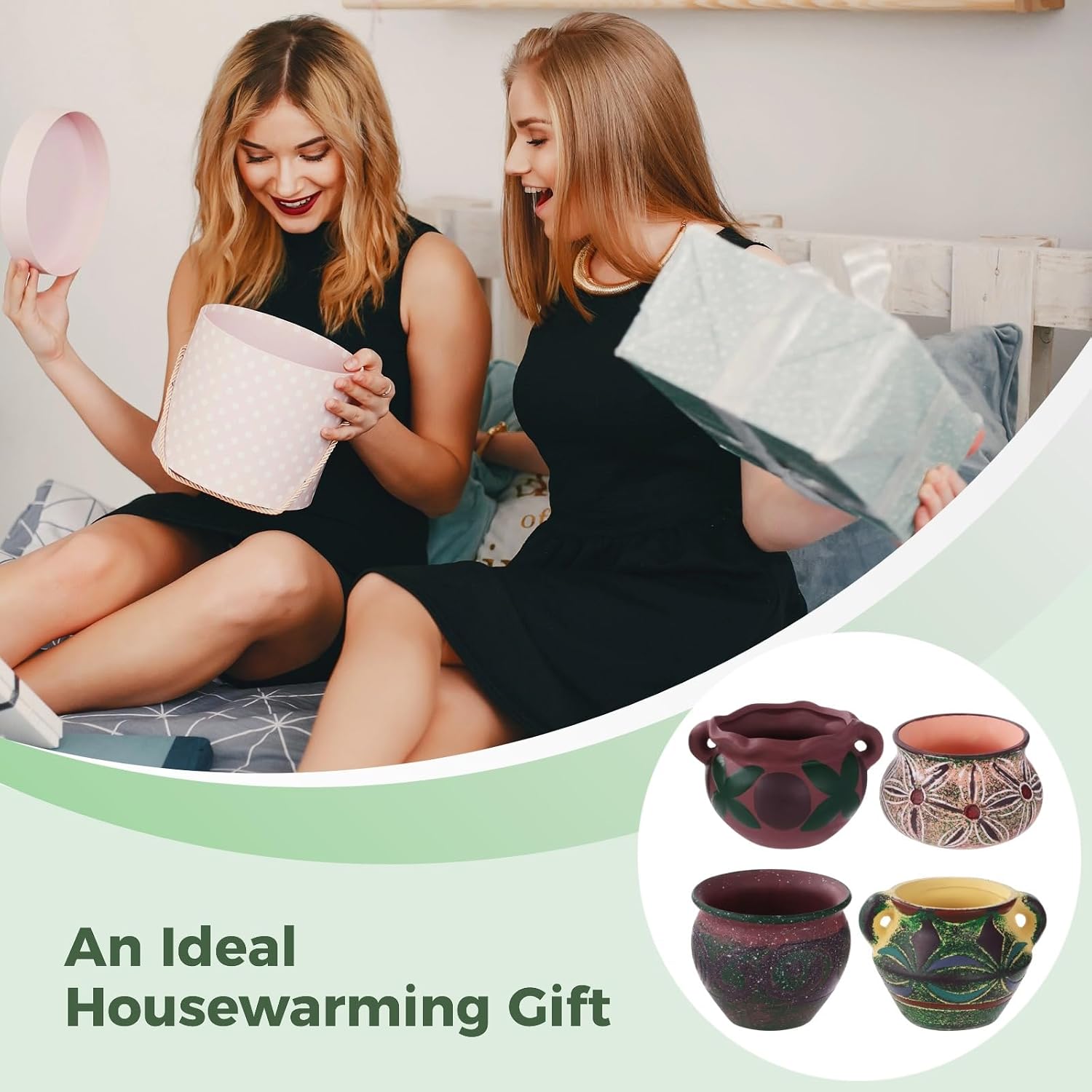 4 Pcs Ceramic Plant Pots, 5.1/4 / 5.2/3.9 in Small Succulent Pots with Drainage Hole, Decorative Flower Pots, Bohemian