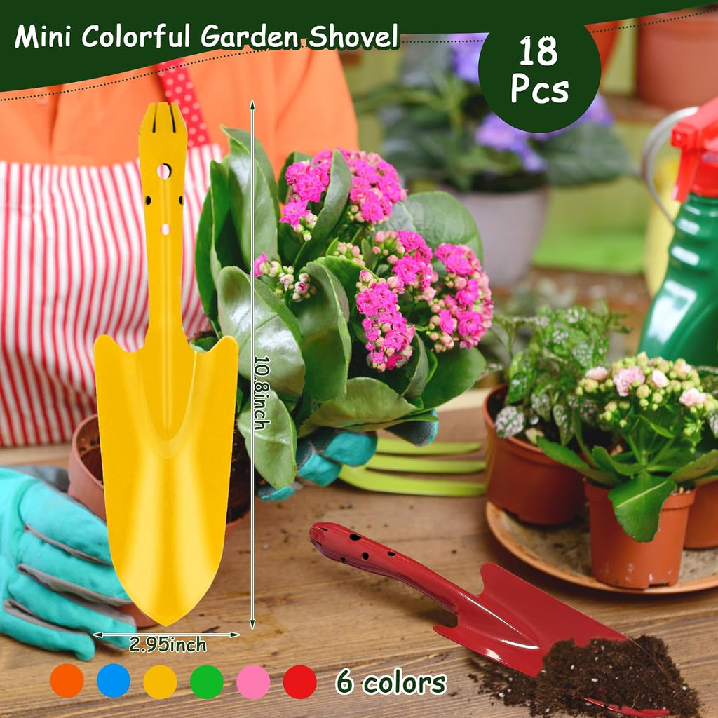 18 Pcs Small Garden Shovel Set, Hand Trowels for Gardening | Colorful Metal Mini Hand Shovels for Succulent Flower Soil
