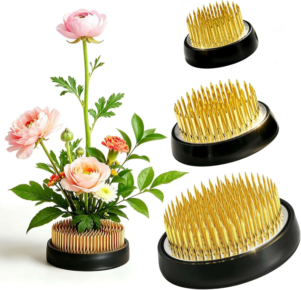 3 Pcs Flower Frogs 2inch 1.6inch 1.4inch Ikebana Kenzan Floral Pin Frog Flower Holder with Rubber Base for Flower Arrangements Supplies