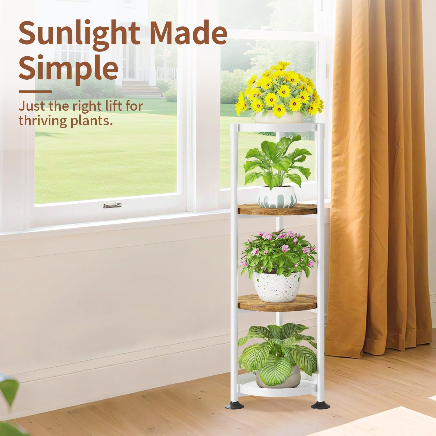 LASZOLA Plant Stand Tall Flower Holder for Indoor Corner, 4 Tier White | Heavy Duty Metal Vertical Multi Level Shelf