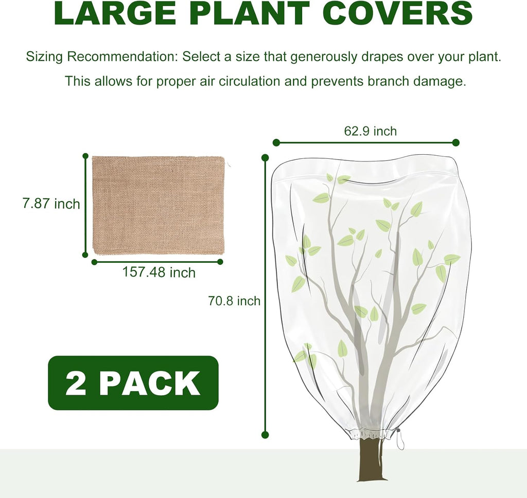 Plant Covers for Freeze Protection, 2 Pack 63" x 71" Drawstring | Breathable Frost Protection for Trees, Shrubs and