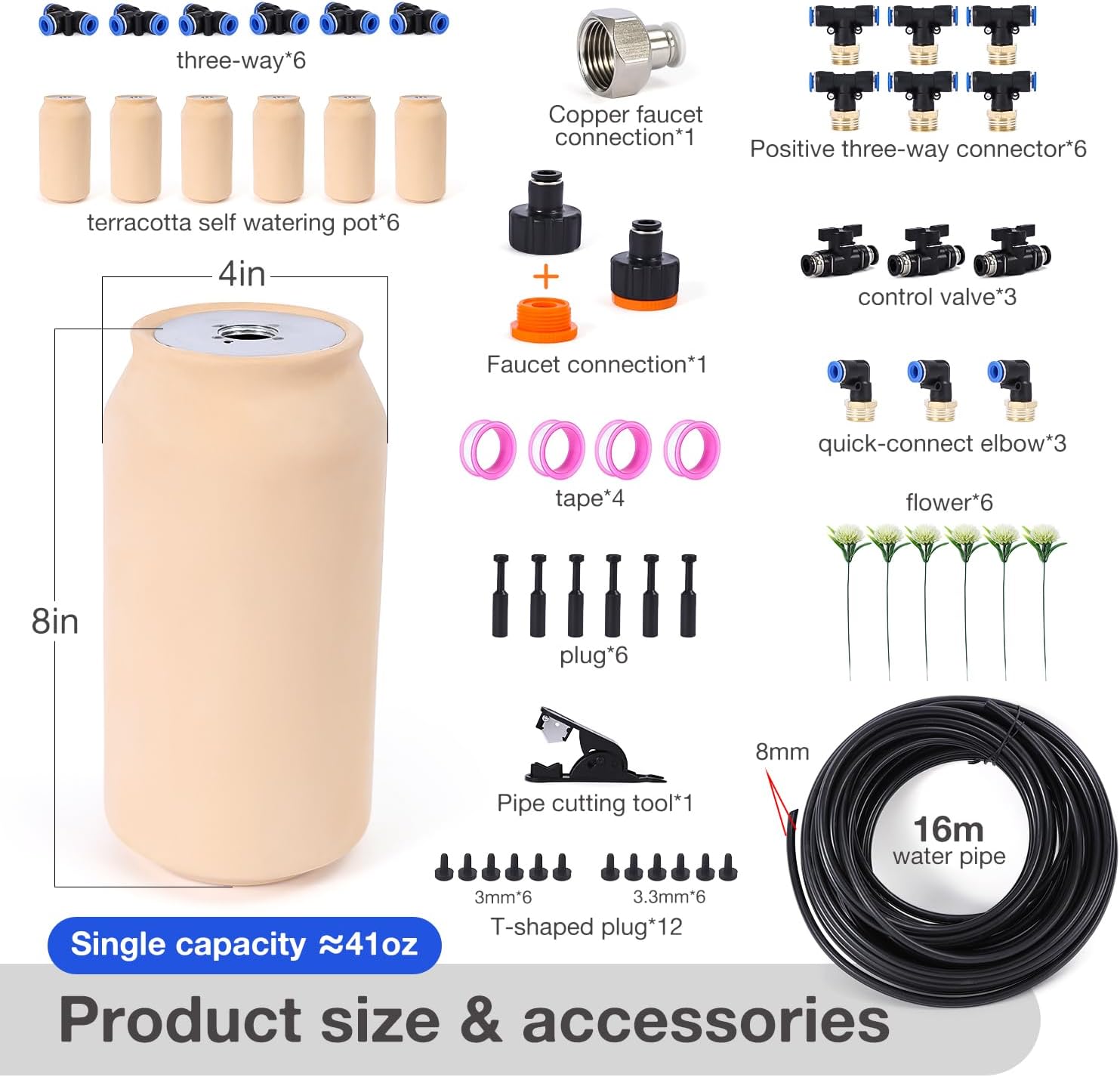 6pcs Ollas IIrrigation System Large Classic Self-Watering Ollas Self Watering 41oz Olla Watering System 4x4x8in Classic