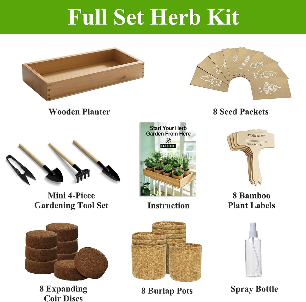Indoor Herb Garden Kit, Culinary Herb Starter Kit with Seeds & Tools for Beginners, Kitchen Decor, House Warming Gifts