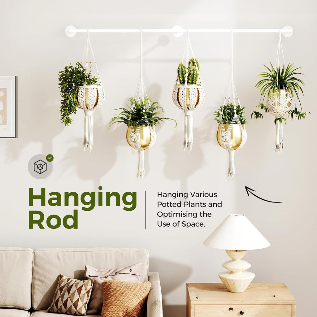 Bamworld Hanging Planters for Indoor - 70in White Metal Rod Plant Hangers | (Pot & Plant Not Included)